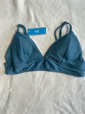 NWT Cupshe Teal Ribbed Triangle Bikini Top with Double Straps